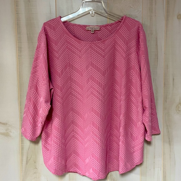 Philosophy Pink Chevron Textured 3/4 Sleeve Top Sz 3X - Picture 1 of 6